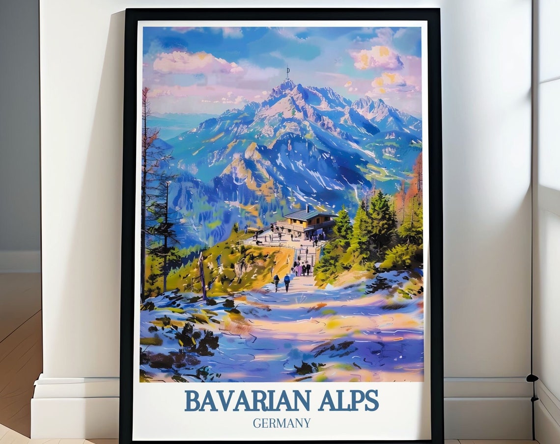 Bavarian Alps Mountain Summit Hikers Trail Panoramic View Poster