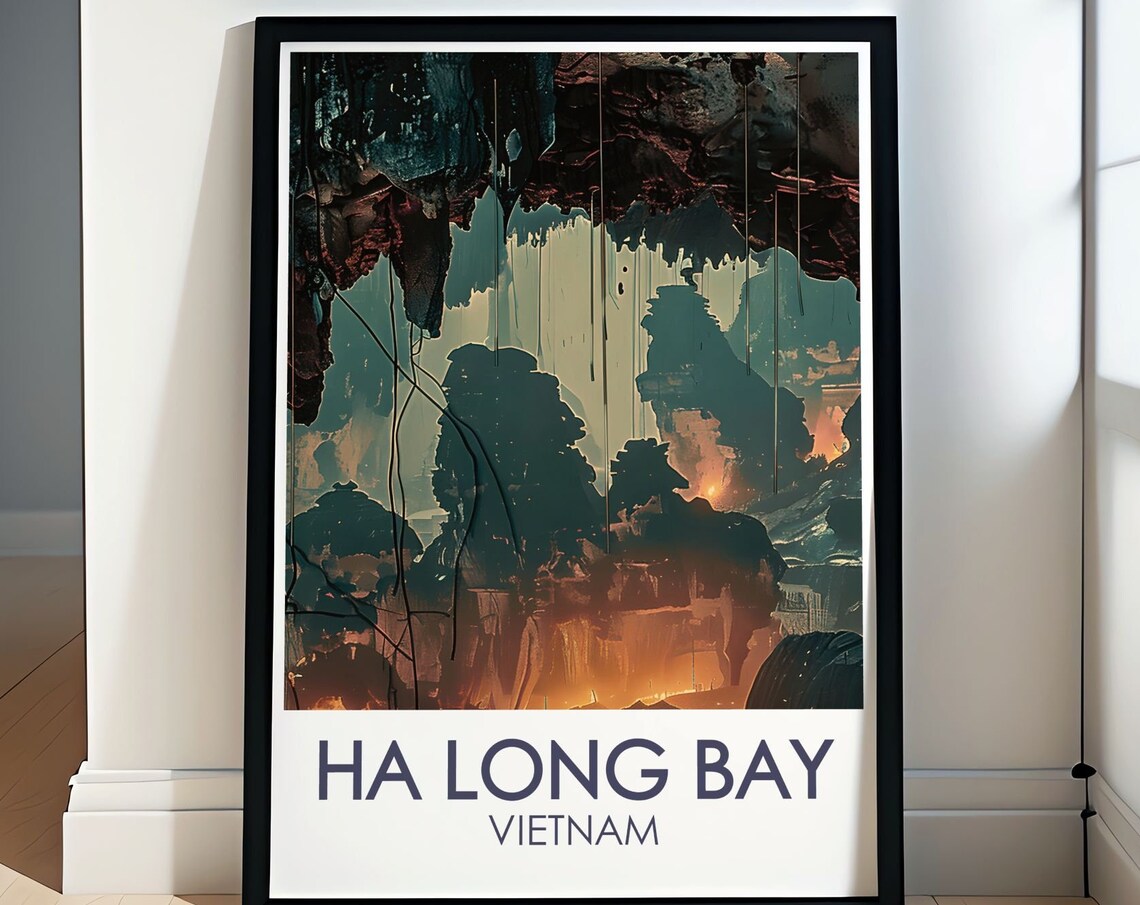 Ha Long Bay Vietnam Glowing Stalactite Surprise Cave Art Poster