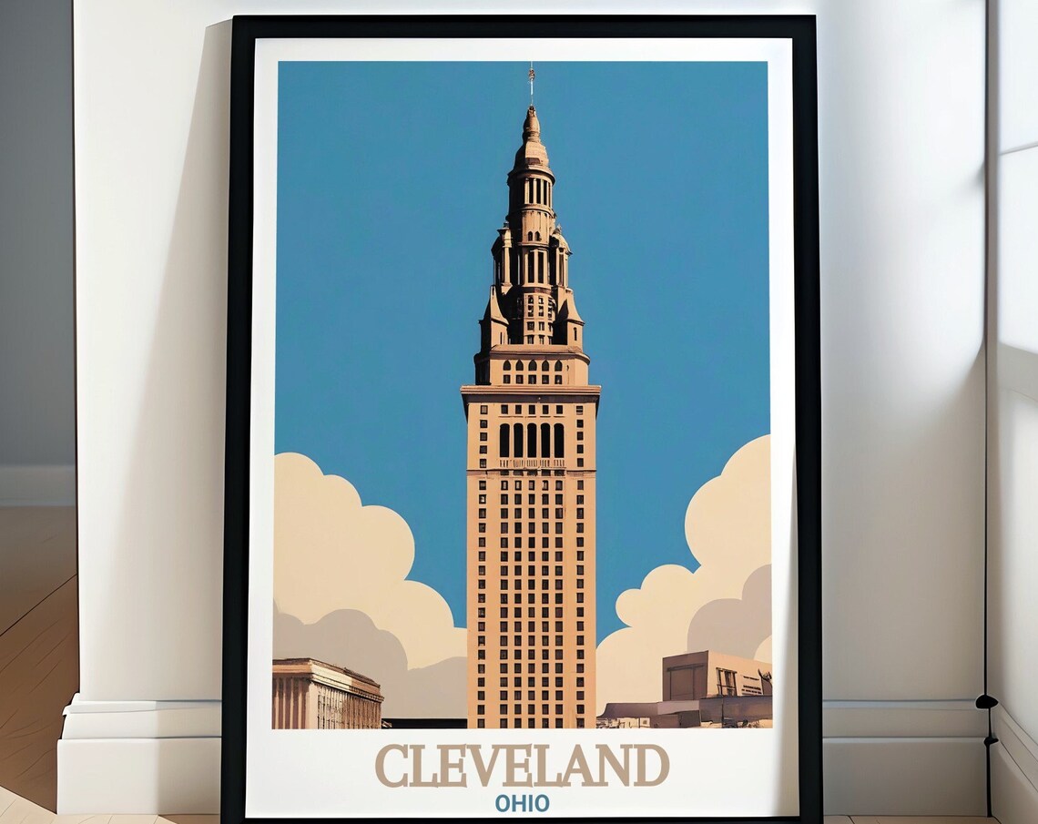 Ohio Cleveland Terminal Tower Historic Skyscraper Minimal Poster