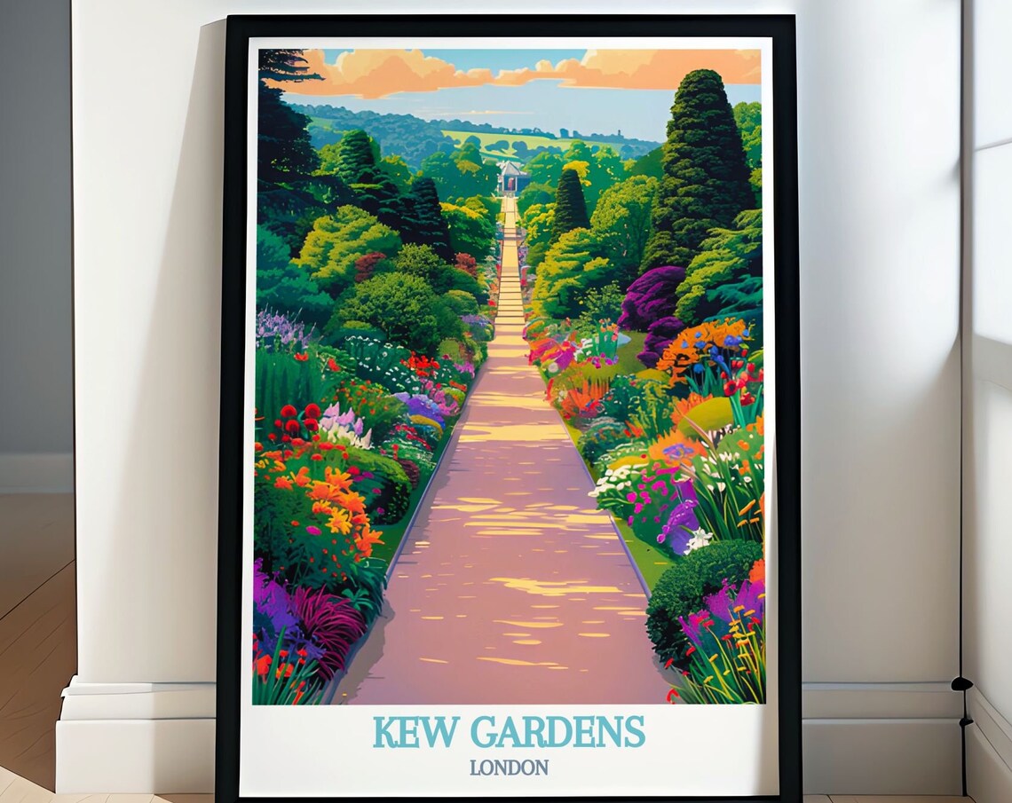 Kew Gardens London Great Broad Walk Flower Borders Travel Poster