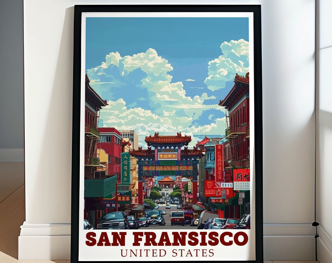 San Francisco Chinatown Dragon Gate Grant Avenue Street Travel Poster