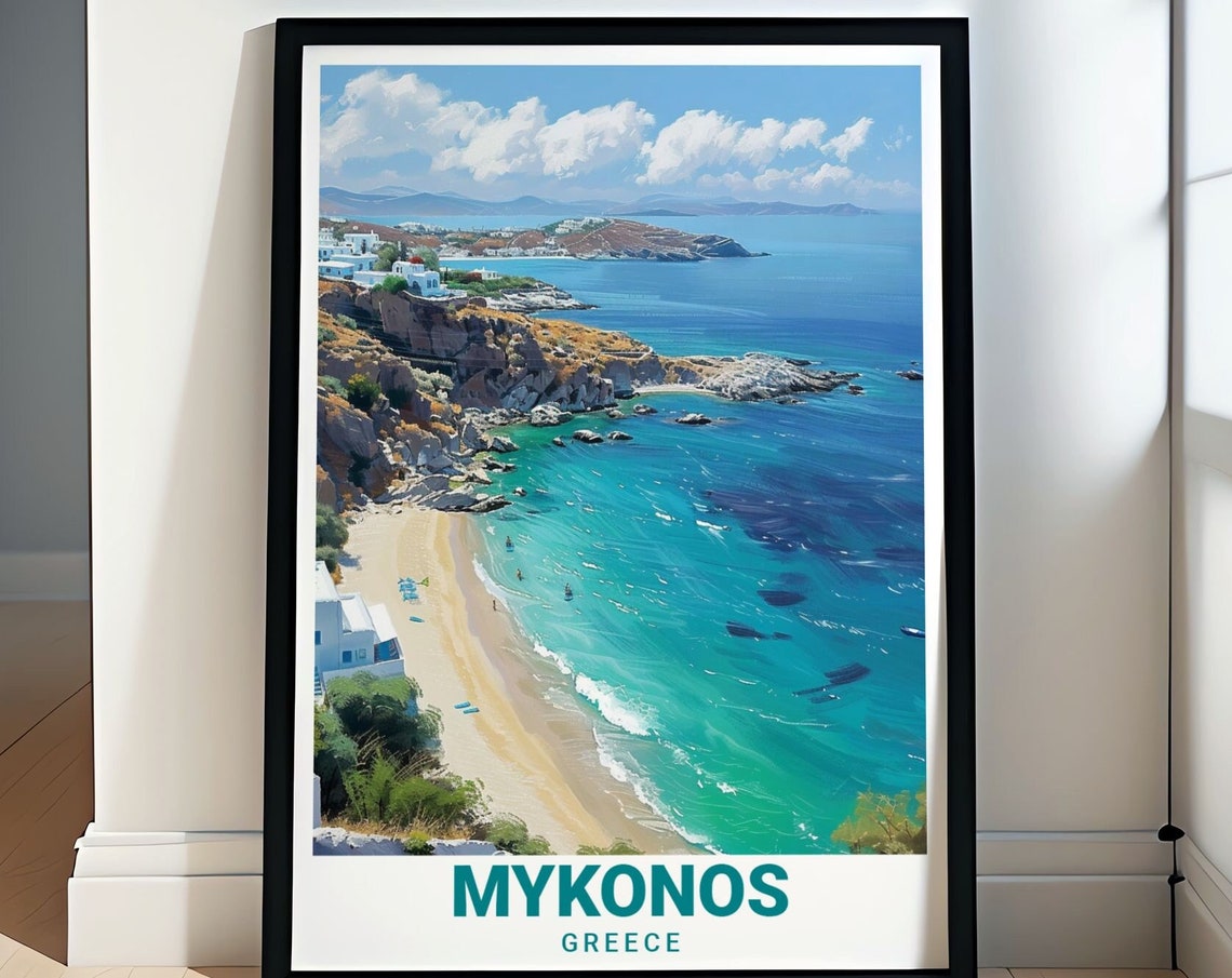 Mykonos Elia Beach Bay Aerial View Aegean Coast Greece Poster