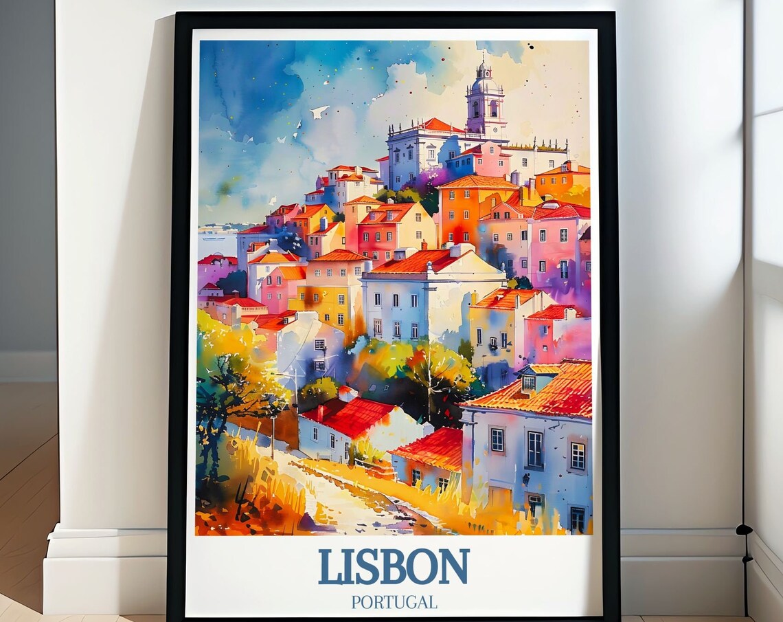 Lisbon Portugal Alfama District Colorful Watercolor Travel Print