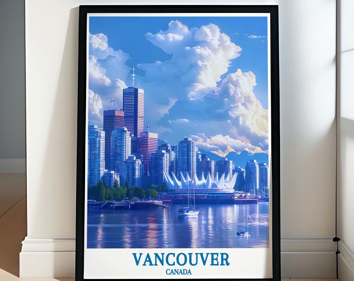 Vancouver Canada Skyline Harbor Waterfront Modern Travel Poster