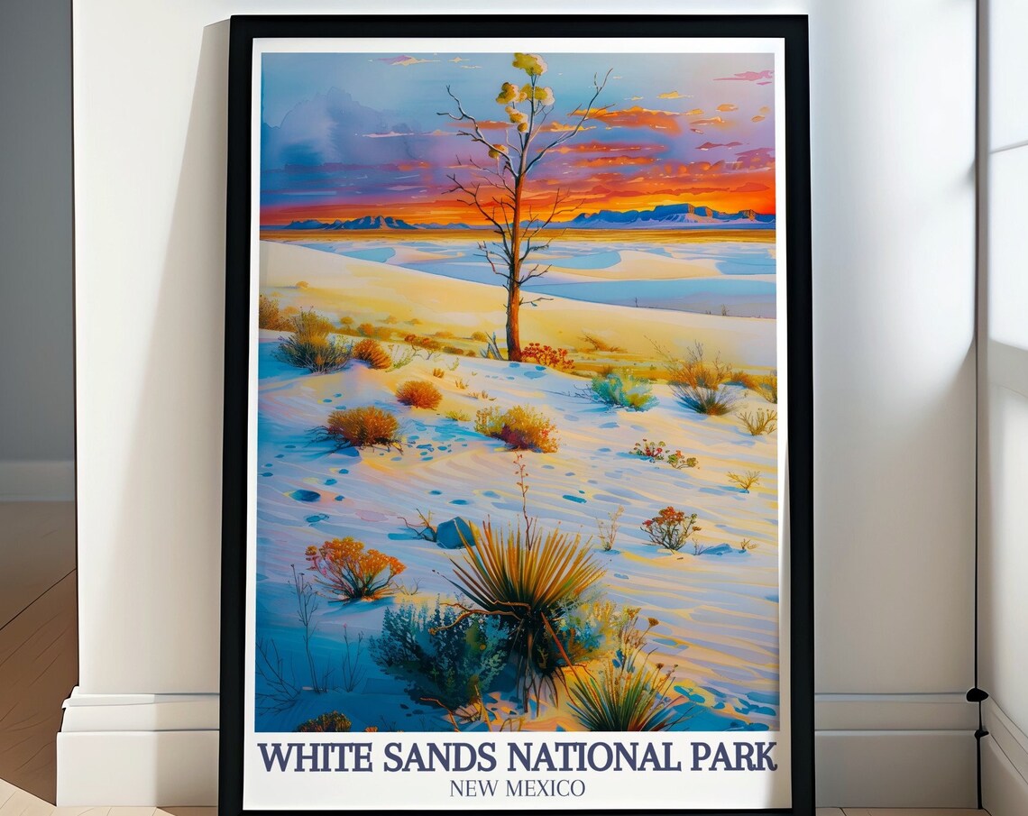 White Sands National Park Sunset Lone Tree Desert Travel Poster