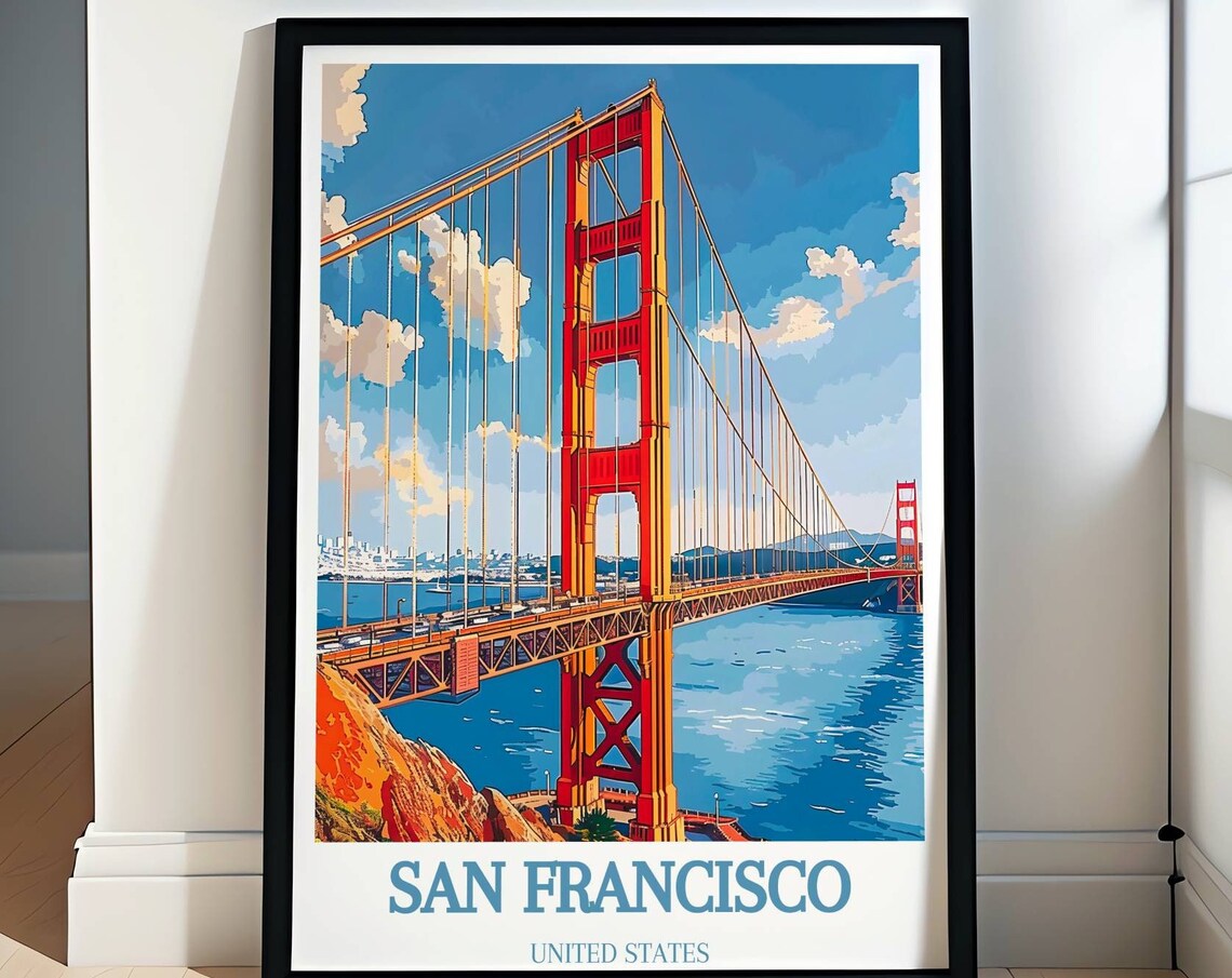 San Francisco Golden Gate Bridge Bay Waterfront Close Up Travel Poster
