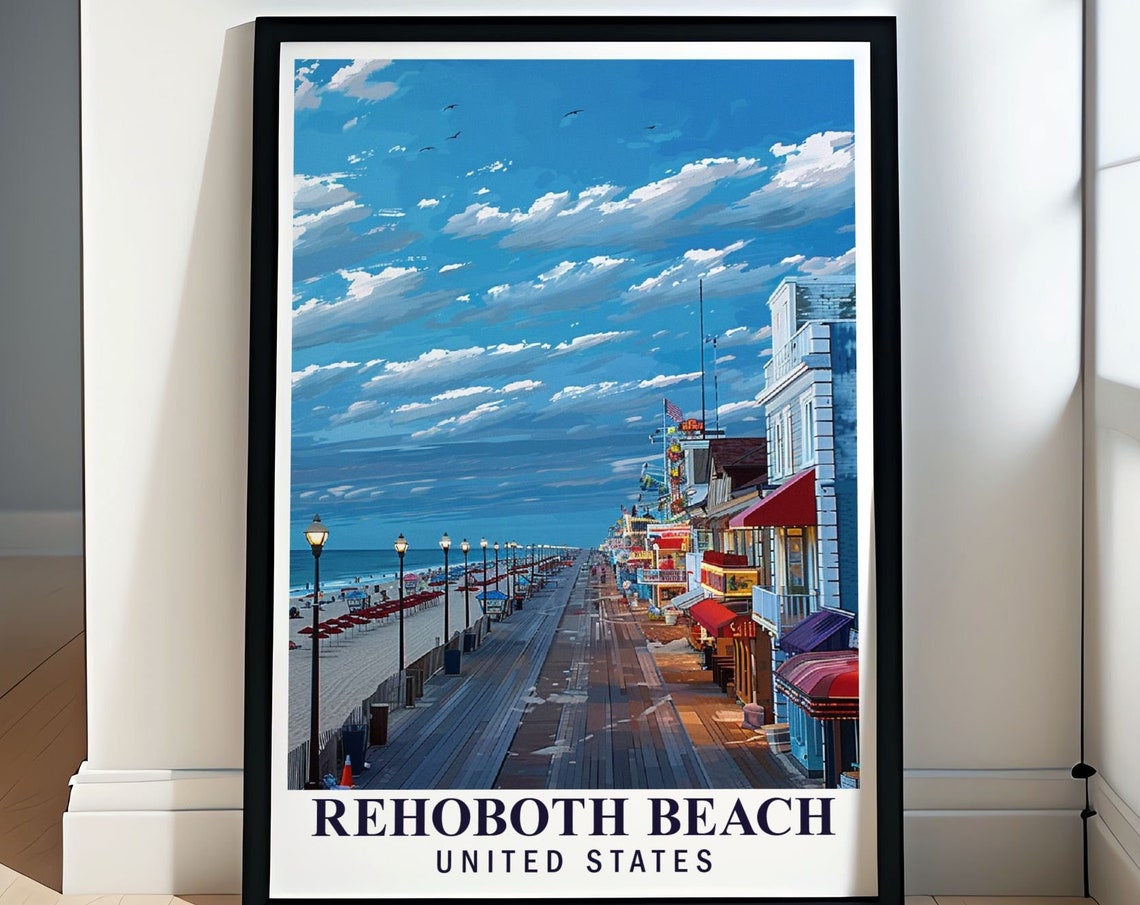 Rehoboth Beach Boardwalk Twilight Delaware Seaside Shops Poster