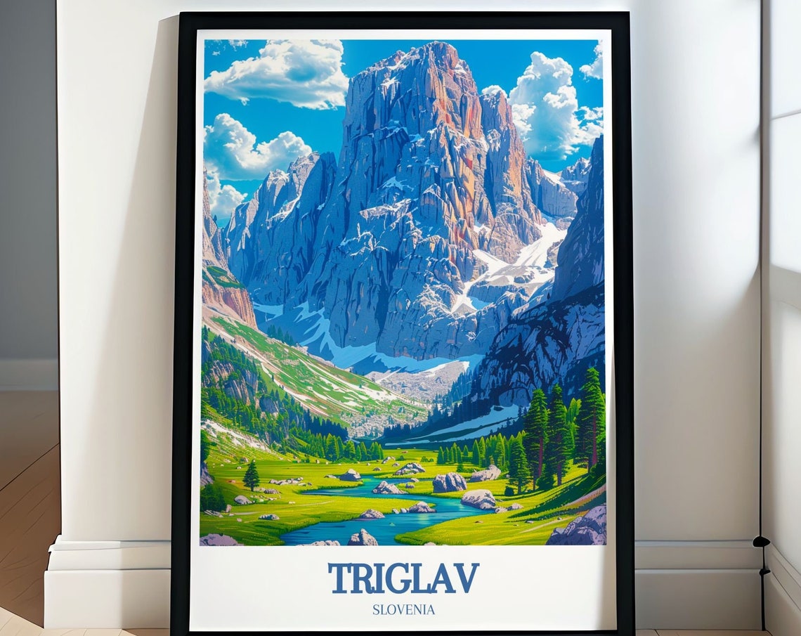 Triglav Slovenia Alpine Meadow Valley Stream Landscape View Poster