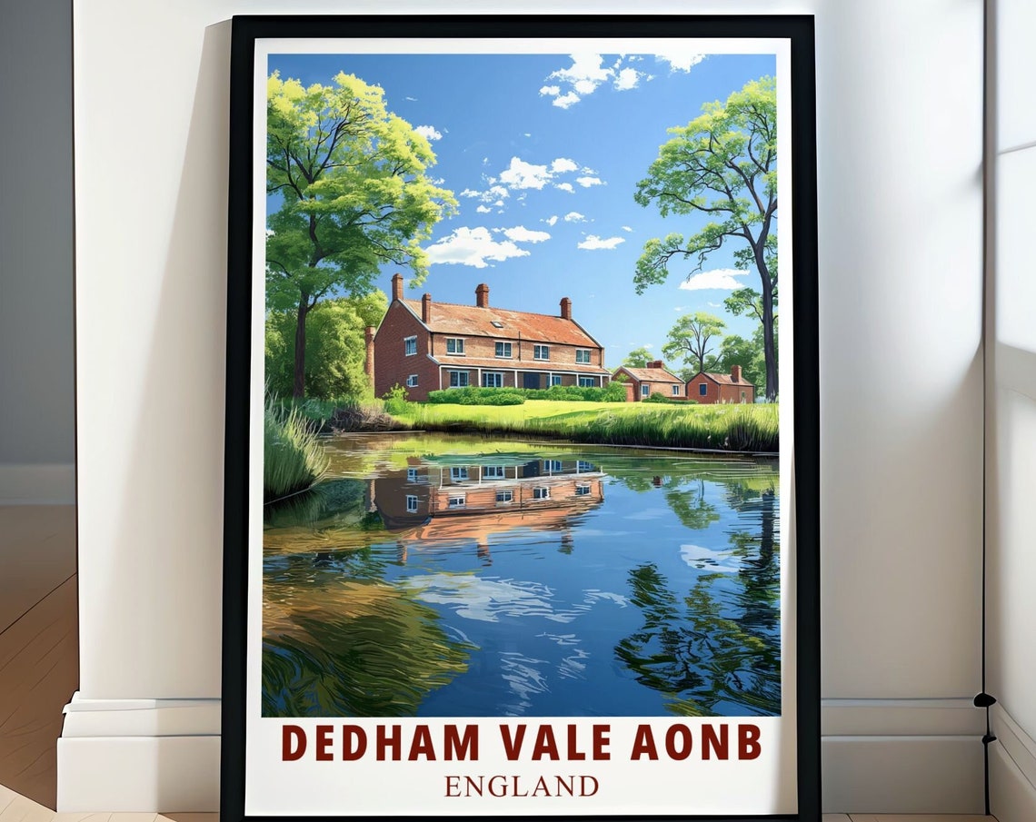 Dedham Vale AONB England Poster With Riverside Cottage Reflections