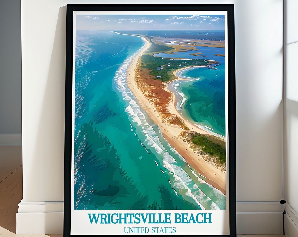 Wrightsville Beach Aerial Masonboro Island Coast Travel Poster