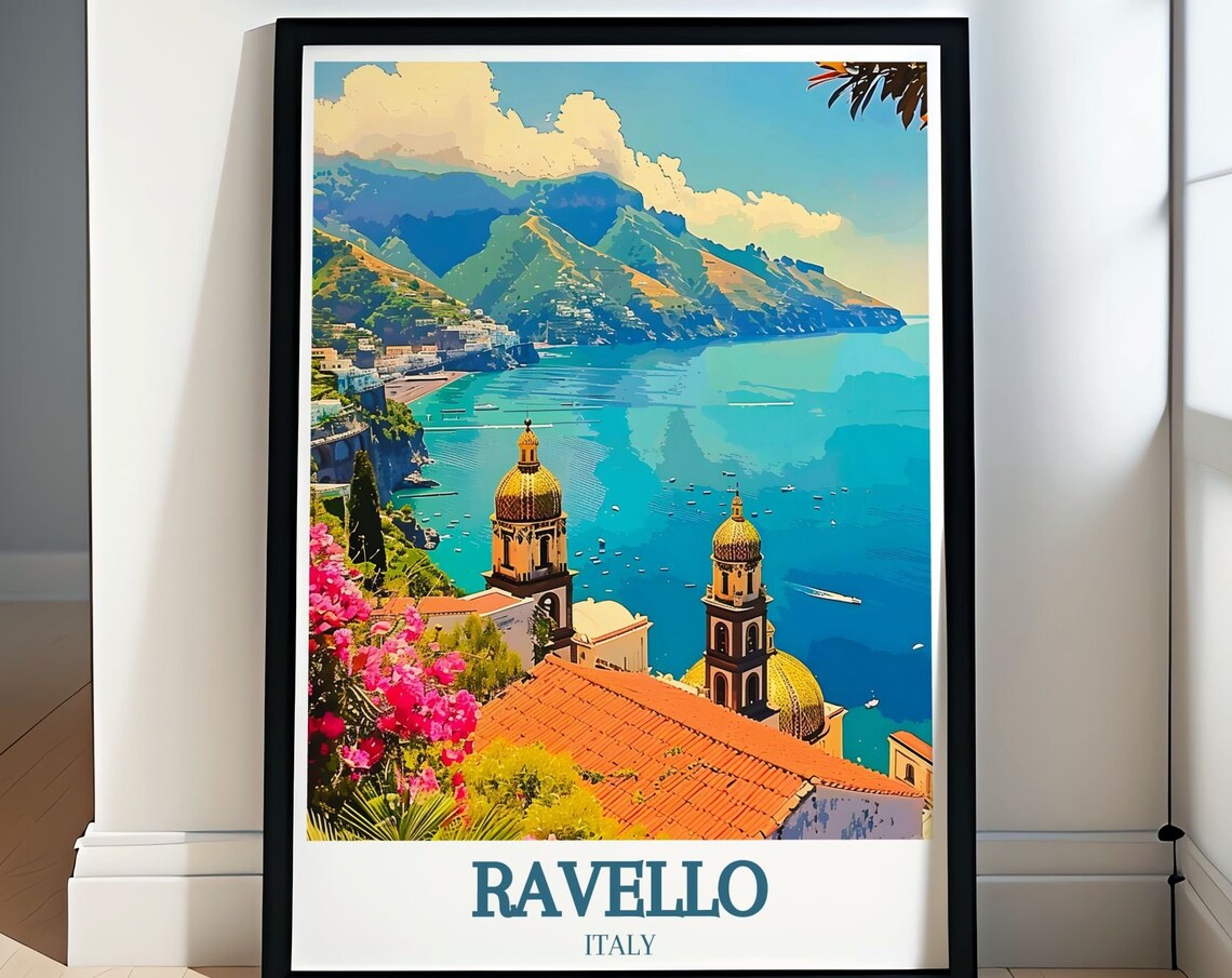 Ravello Italy Amalfi Coast Church Domes Turquoise Sea View Poster