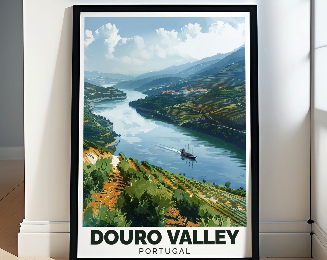 Douro Valley Portugal Bright Daytime Terraced River Hills Poster
