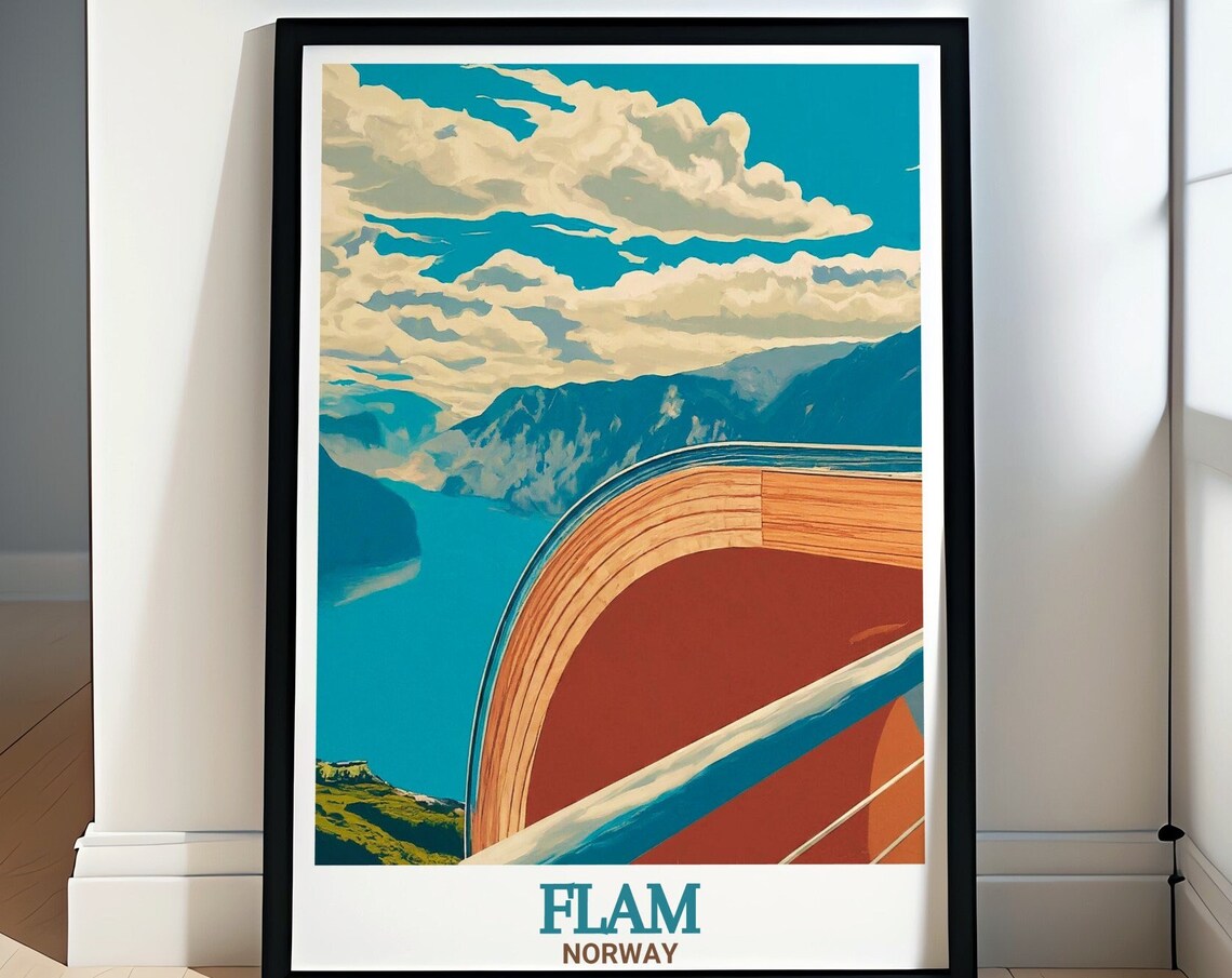 Flam Stegastein Viewpoint Fjord Overlook Norway Travel Poster
