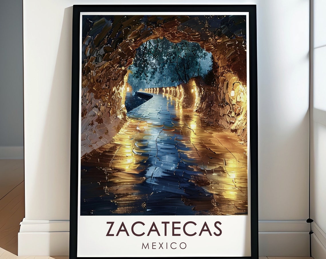 Zacatecas Illuminated Underground Tunnel Cave Painting Poster