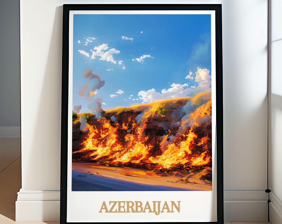 Azerbaijan Yanar Dag Eternal Flames on Burning Hillside Poster