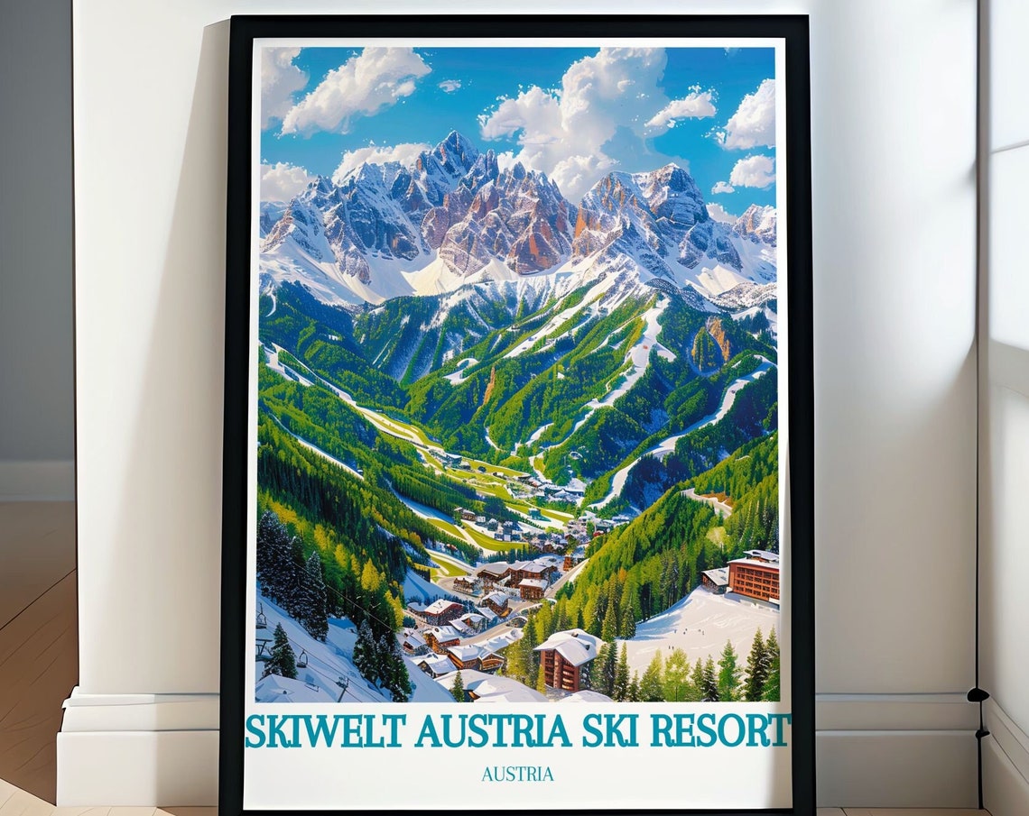 SkiWelt Austria Ski Resort Snowy Alpine Village Valley Poster