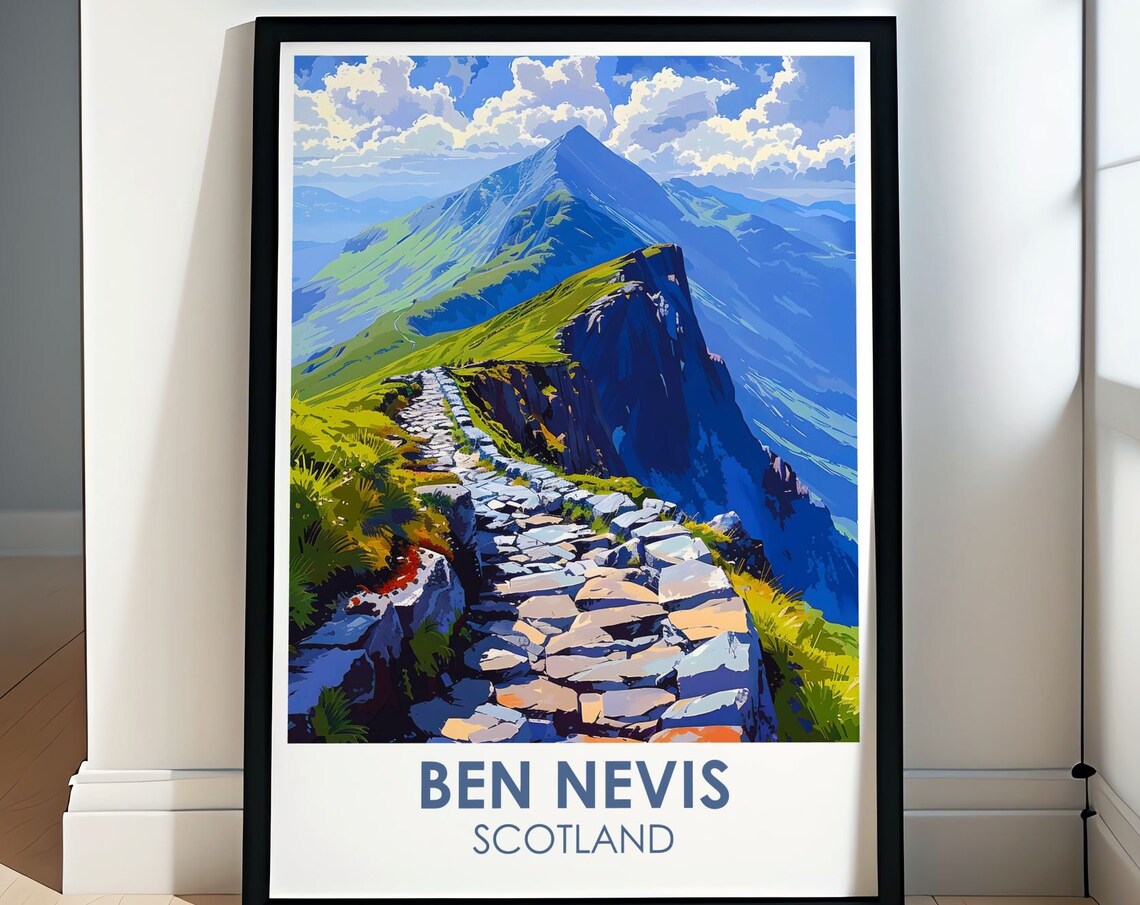 Ben Nevis Scotland Rocky Mountain Trail Summit Hiking Adventure Travel Poster