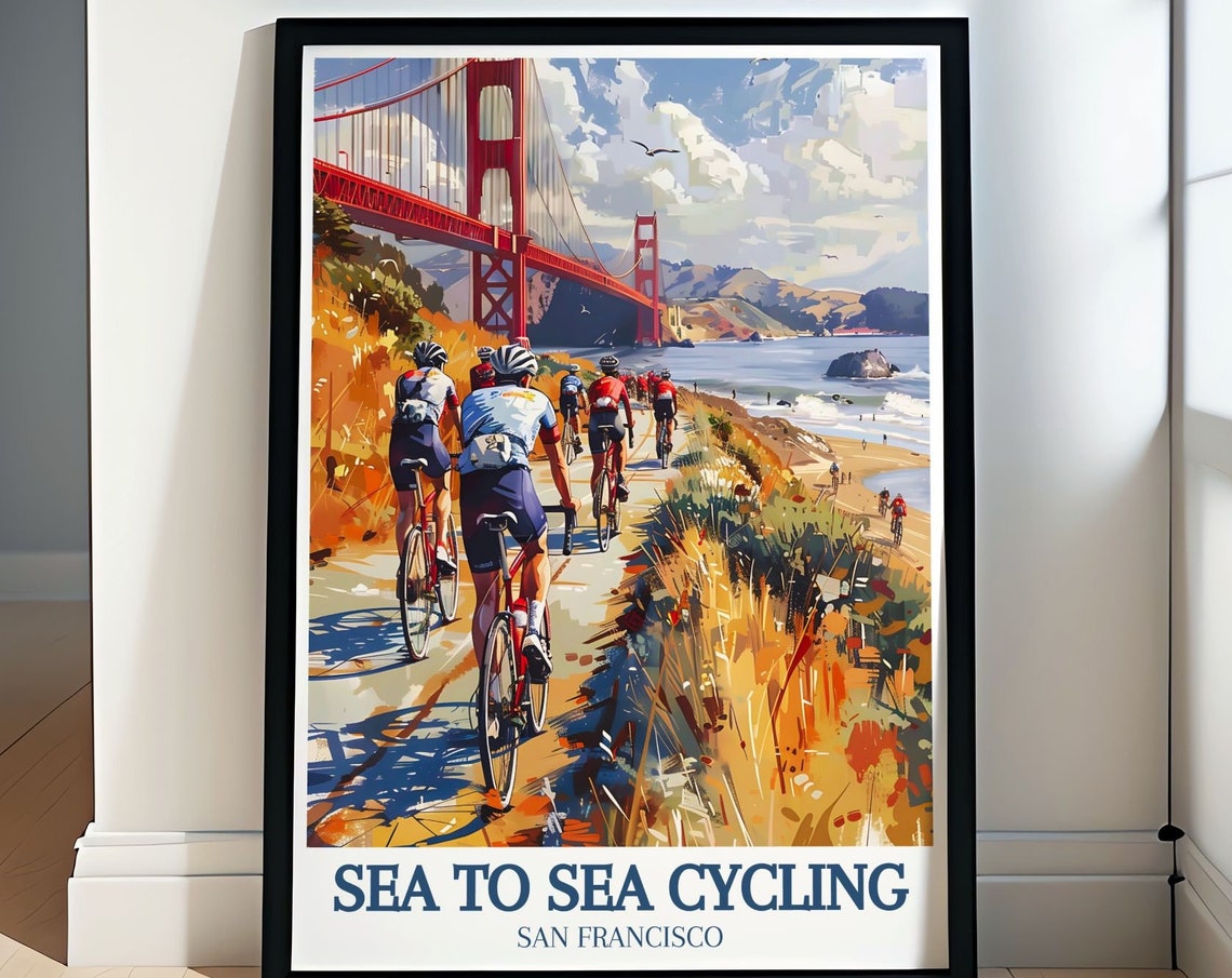 Sea to Sea Cycling Golden Gate Bridge San Francisco Artwork Poster