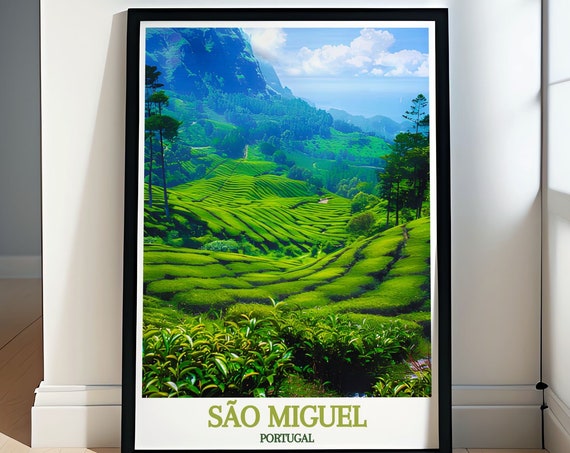 So Miguel Travel Poster Tea Plantations Print Scenic Portugal Decor Iconic Azores Views Vibrant Portuguese Art