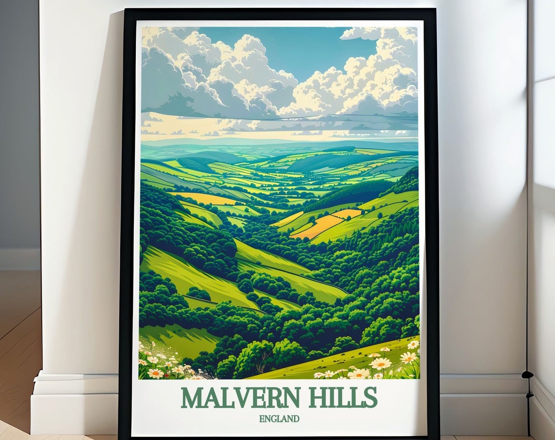 Malvern Hills England Green Valley Vista Wildflower Scenic Poster
