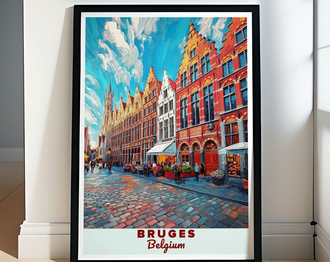 Bruges Grote Markt Old Town Street Scene Belgium Travel Poster