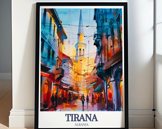 Tirana Travel Poster Old Bazaar And Tirana Castle District Wall Art Old Bazaar And Tirana Castle District Prints