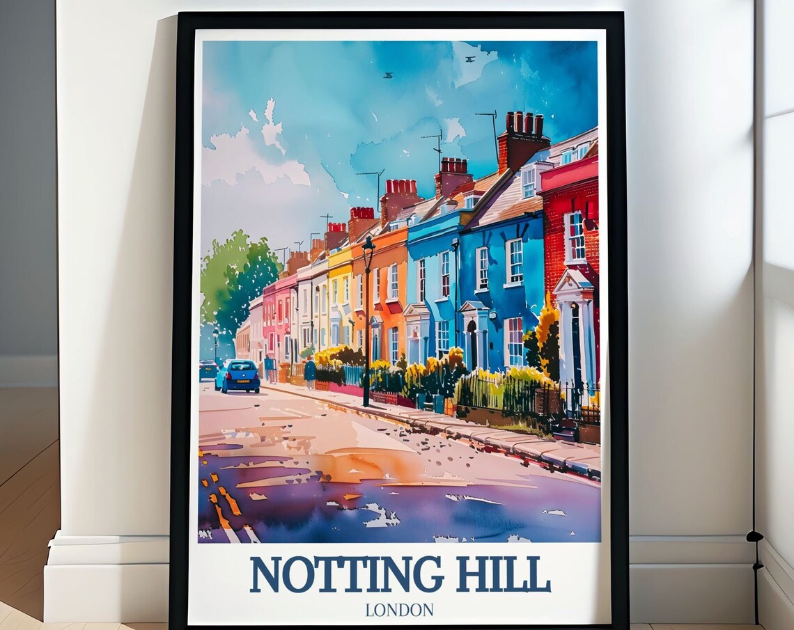 Notting Hill Pastel Houses Watercolor Street Art Travel Poster