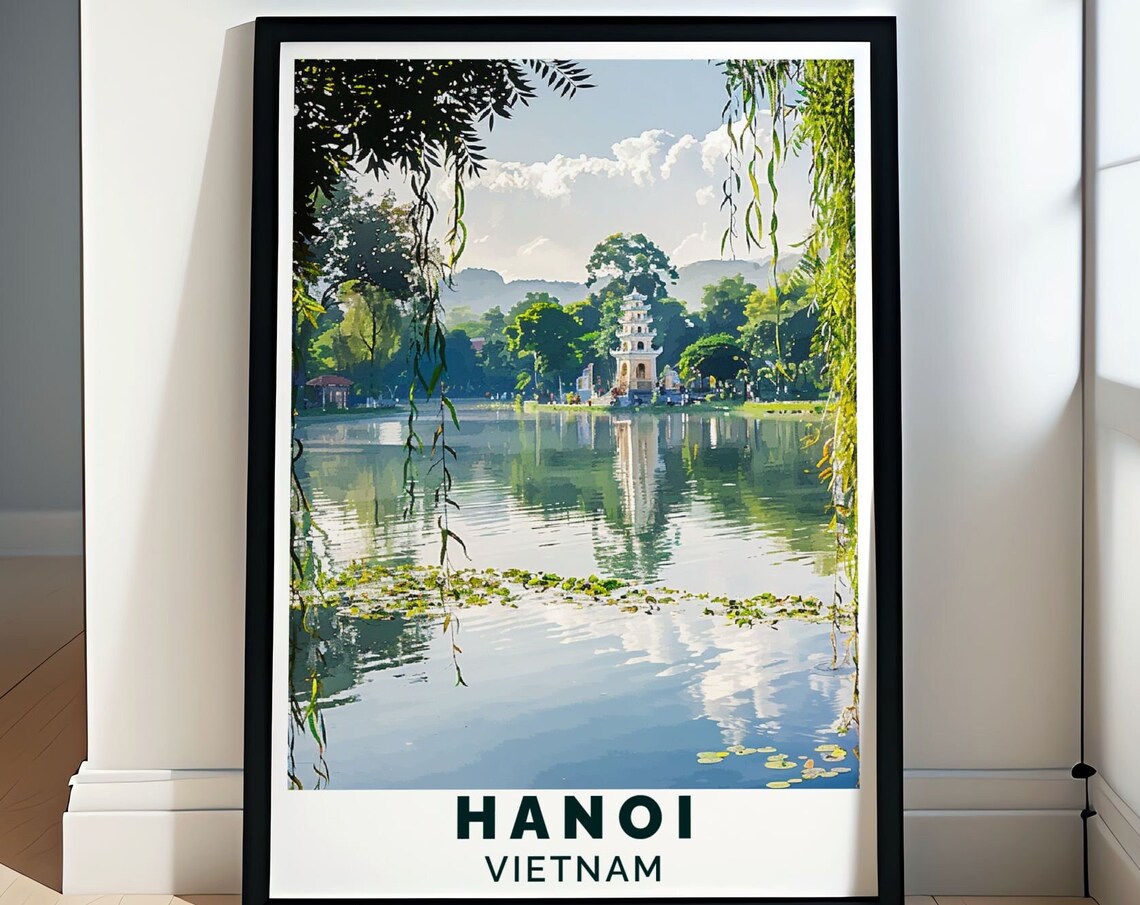 Hanoi Vietnam Hoan Kiem Lake Turtle Tower Lakeside View Poster