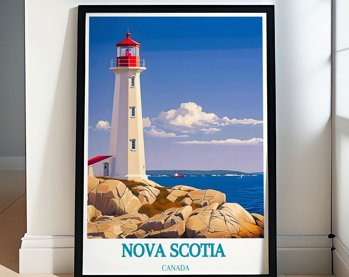 Nova Scotia Canada Peggys Cove Lighthouse On Rocky Shore Poster