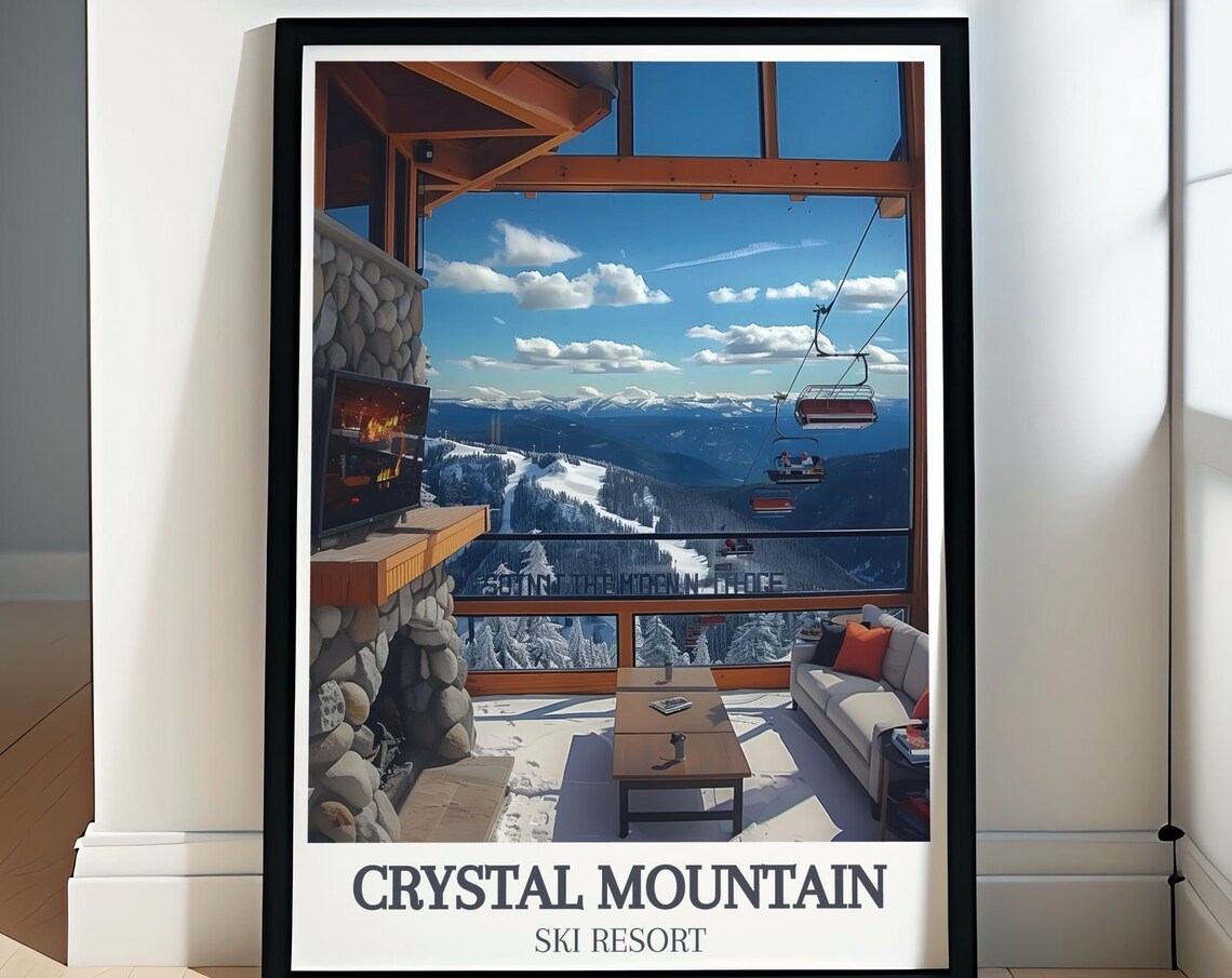Crystal Mountain Ski Resort Cozy Lodge Fireplace View Poster