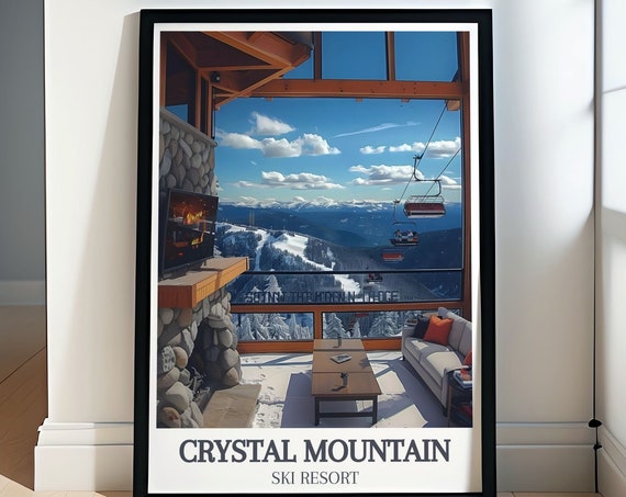 Crystal Mountain Framed Ski Area Poster Mount Rainier And Crystal Mountain Poster Washington State Ski Poster
