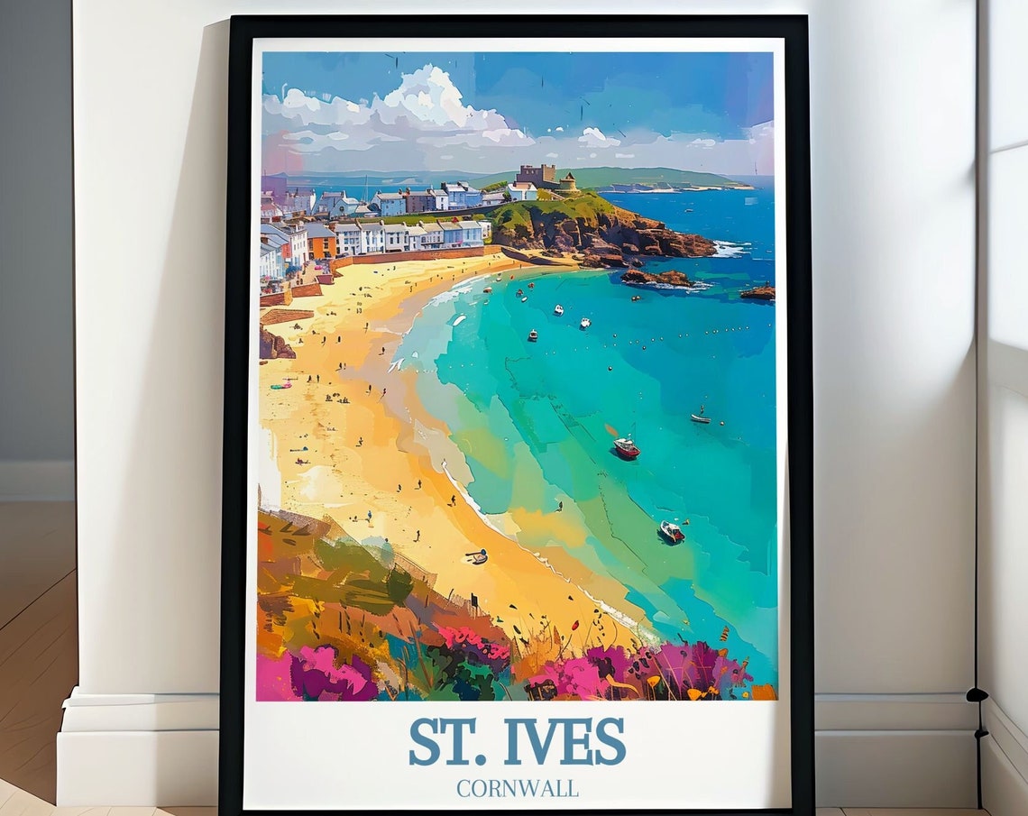 St Ives Cornwall Porthmeor Beach Golden Sand Boats Summer Poster