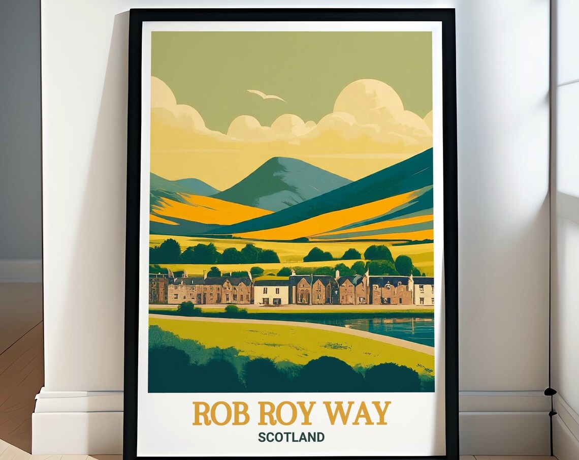 Rob Roy Way Scotland Village River Golden Mountain Sunset Poster