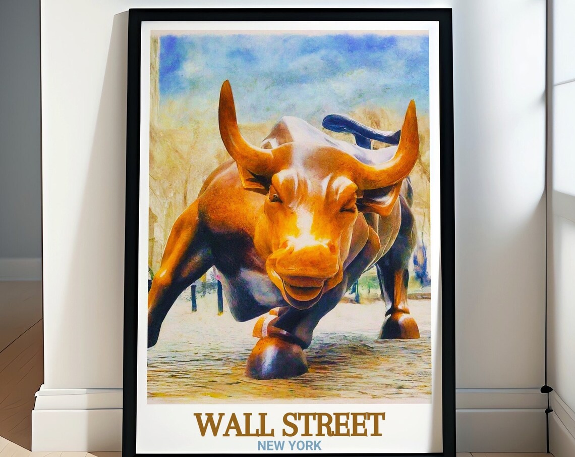 Charging Bull Wall Street New York Watercolor Art Travel Poster