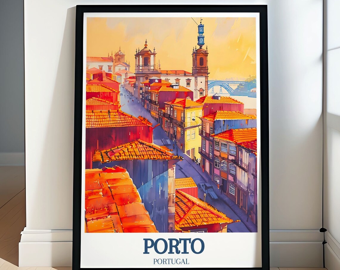 Porto Ribeira District and Dom Luis I Bridge Portugal Travel Poster