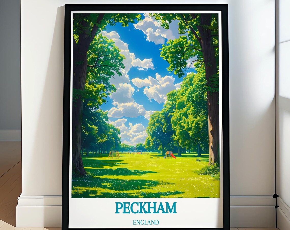 Peckham London Green Park Lawn Trees And Children's Play Area Poster