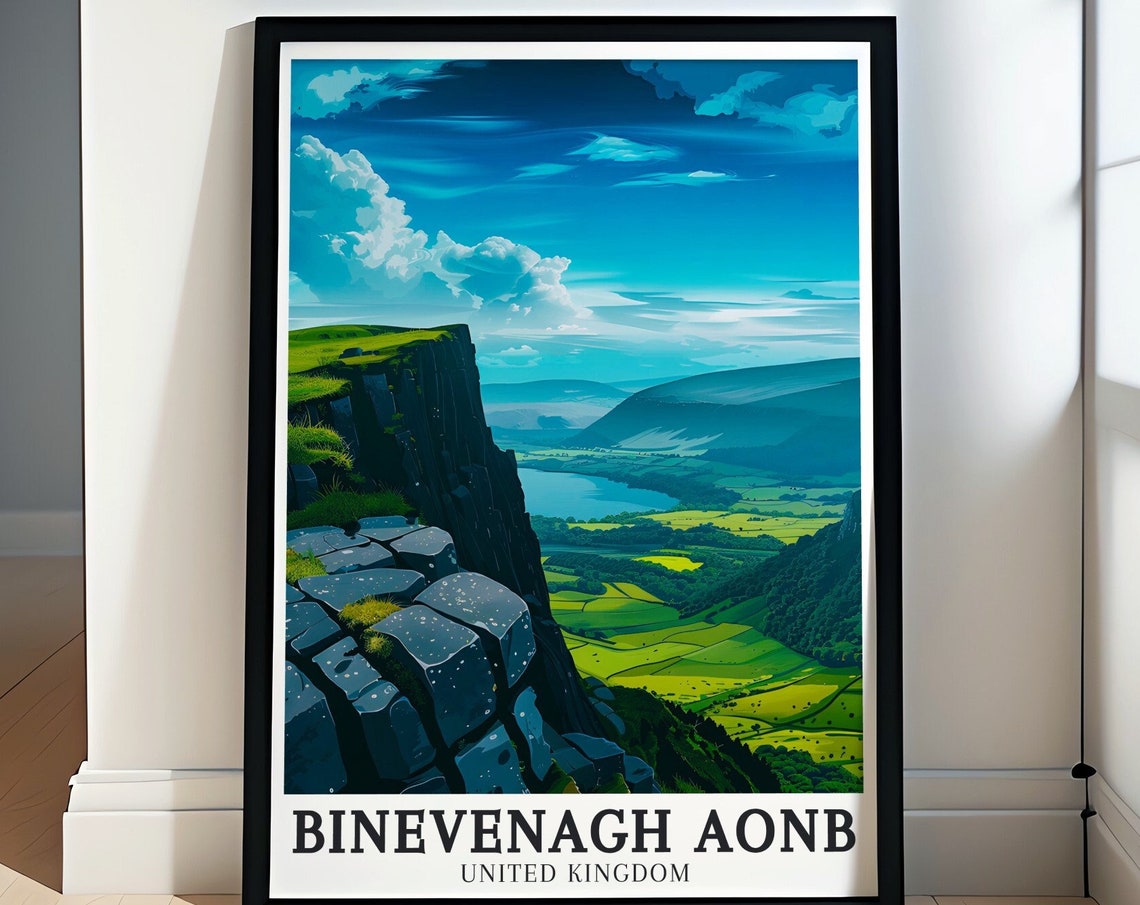 Binevenagh AONB Basalt Column Cliff Green Valley Vista Poster