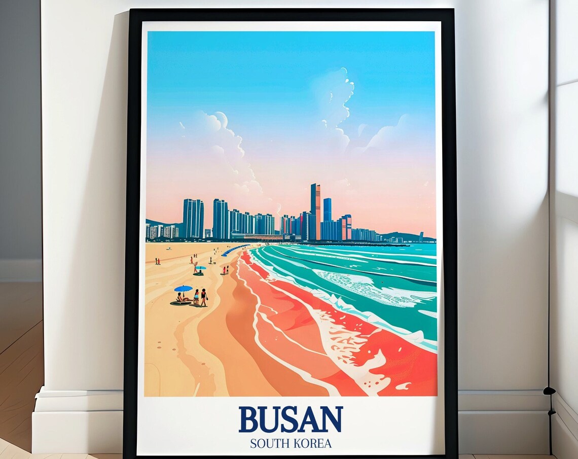 Busan South Korea Haeundae Beach City Skyline Summer Bay Poster