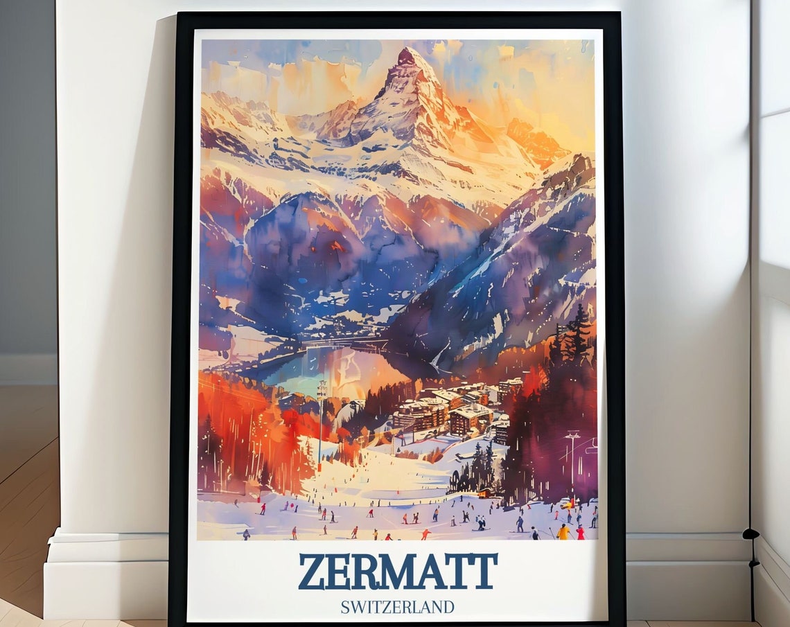 Zermatt Ski Slopes And Matterhorn Winter Resort Alpine Poster