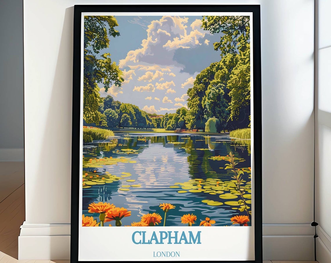 Clapham London Lily Pad Pond With Bright Orange Bloom Poster