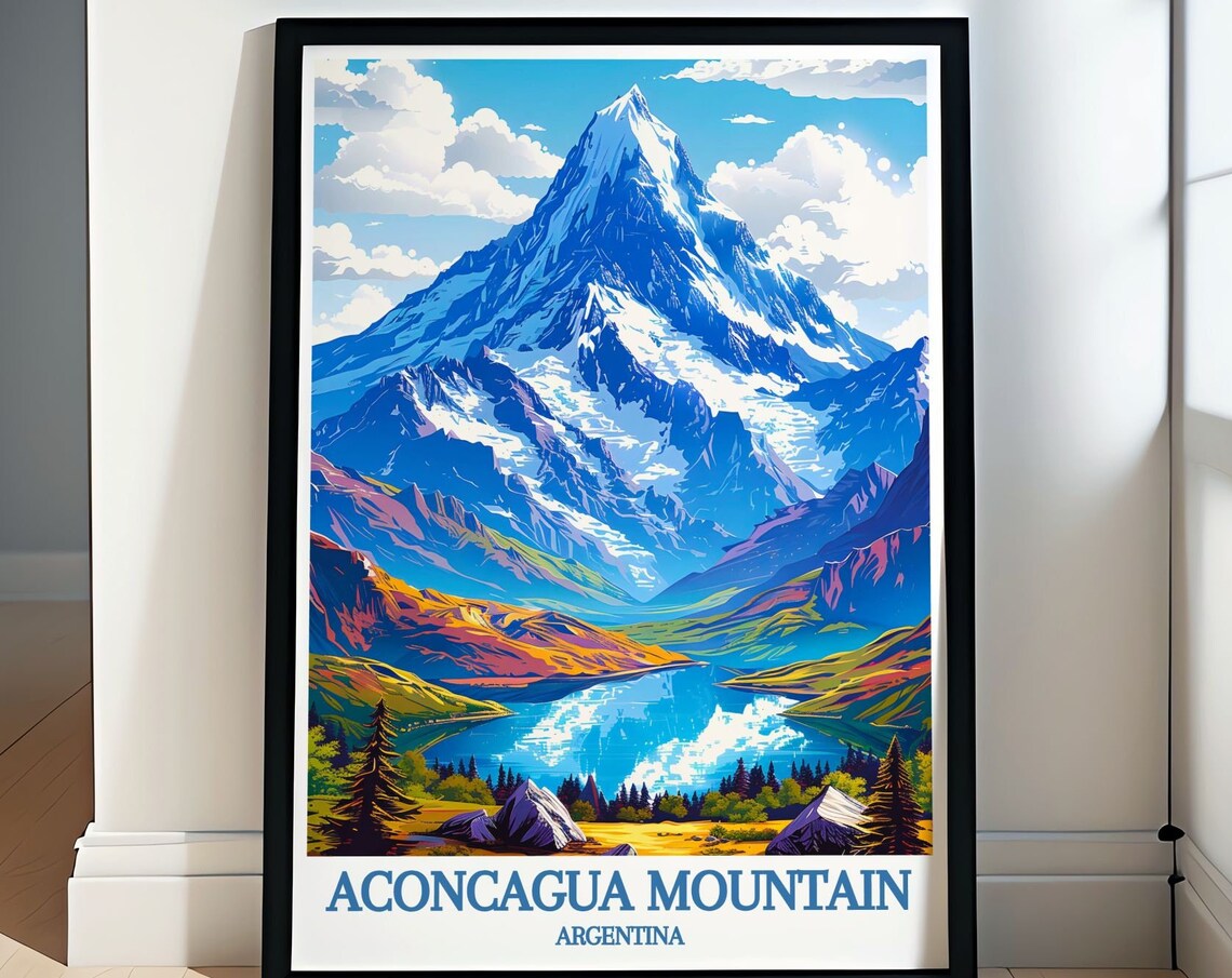 Aconcagua Mountain Travel Poster, Andes Range