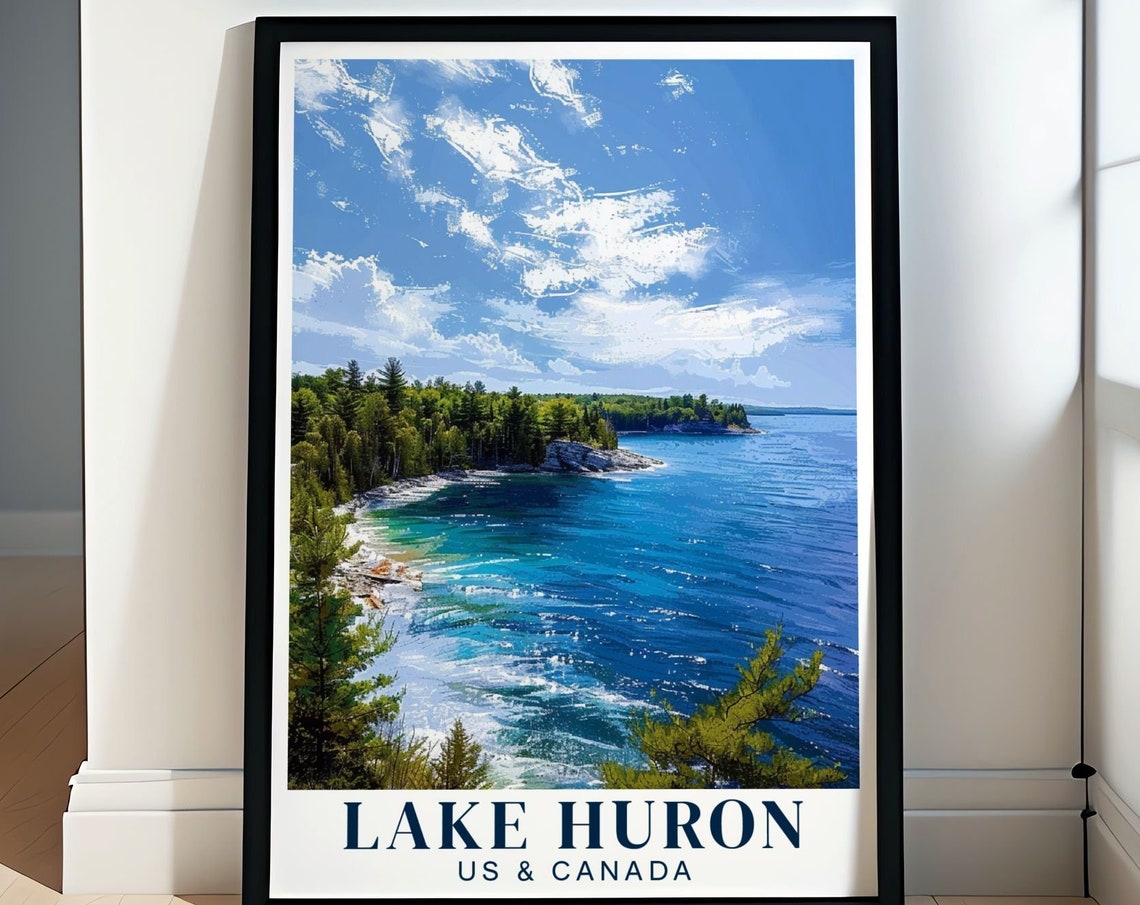 Lake Huron Daytime Shoreline Poster With Rocky Coast And Blue Water