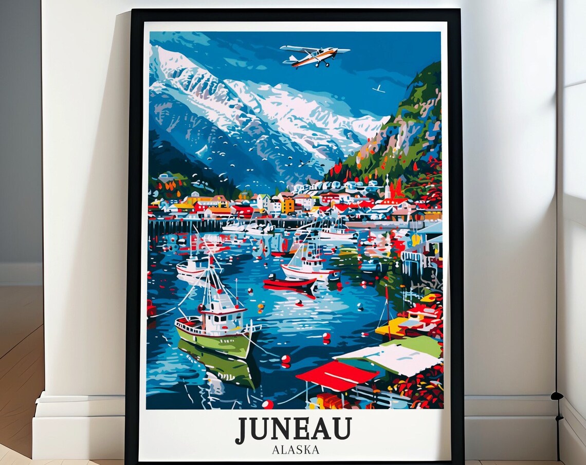 Juneau Travel Print Juneau Harbour Gastineau Channel Art Juneau Harbour Gastineau Channel Decor Juneau Print Juneau Decor