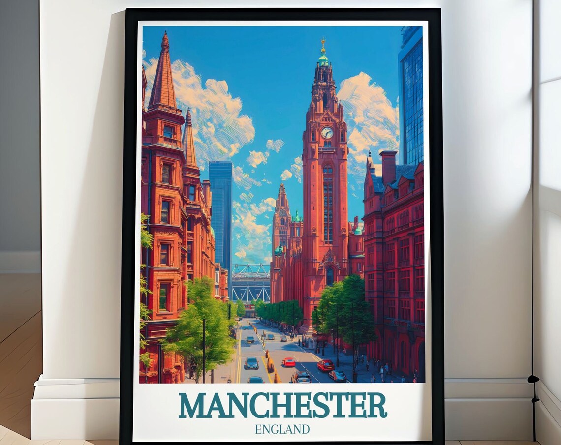 Historic Manchester Town Hall Red Brick Street View England Poster