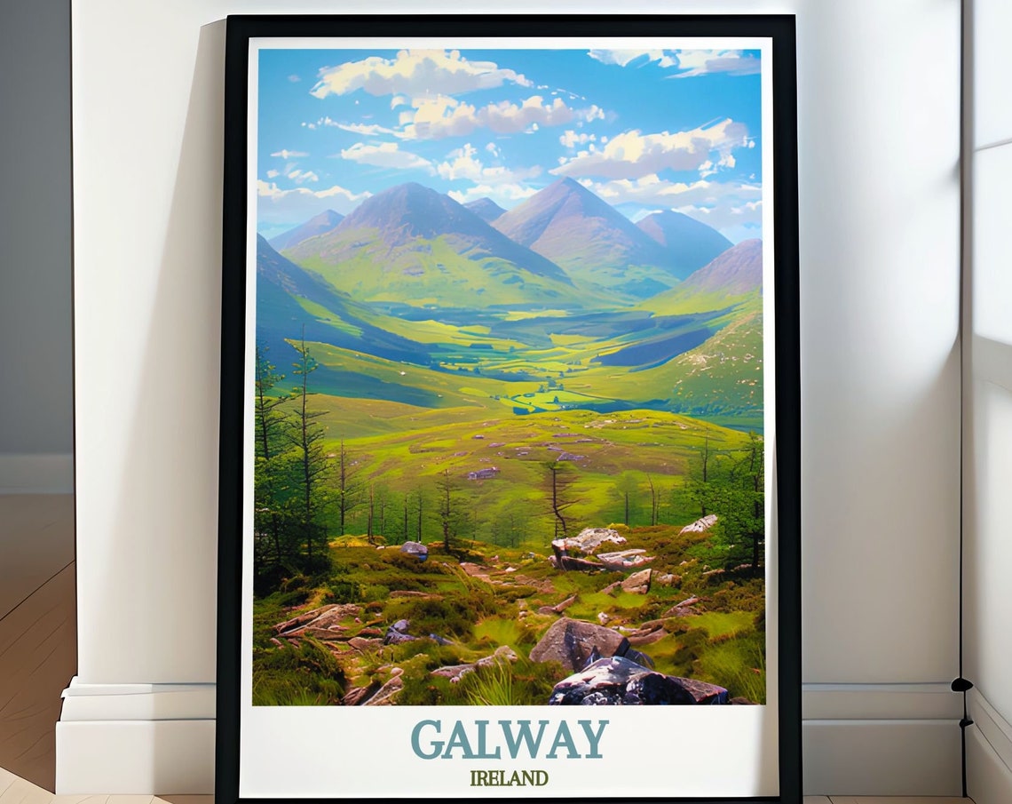 Galway Ireland Green Mountain Valley Under Summer Clouds Poster