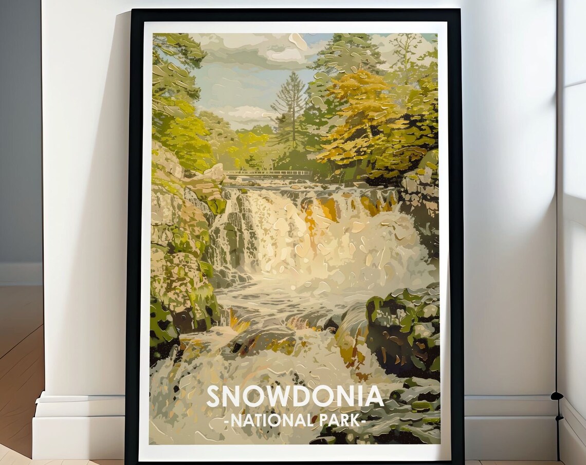Snowdonia National Park Waterfall Rapids Welsh Art Travel Poster