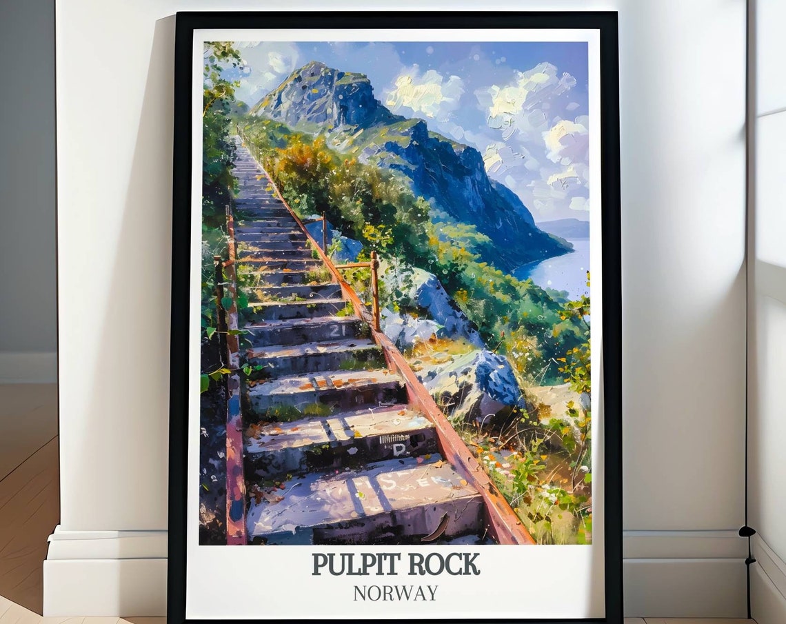 Pulpit Rock Norway Florlitrappene Stairs Fjord Hike View Poster