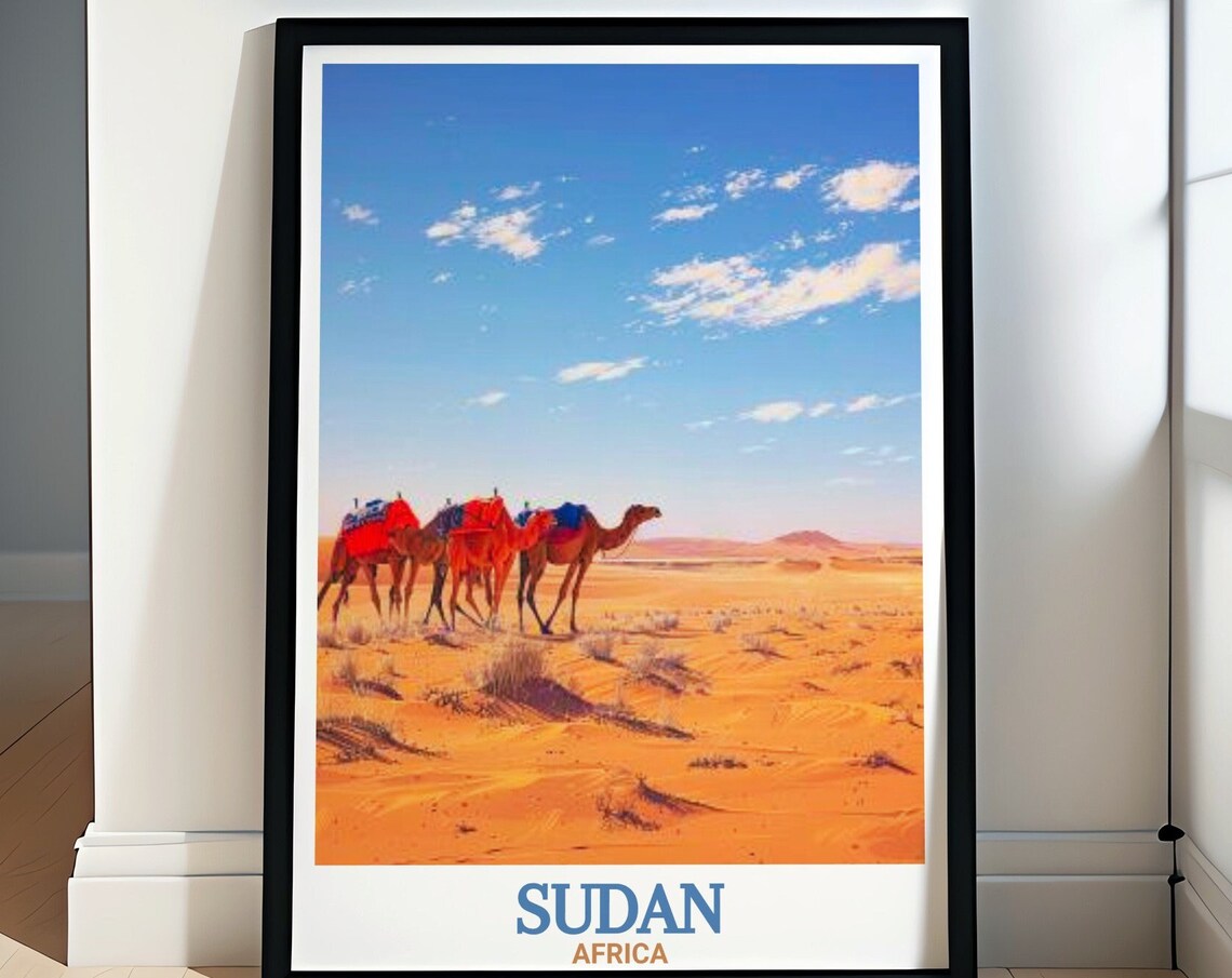 Sudan Africa Bayuda Desert Camel Caravan Dunes Travel Poster