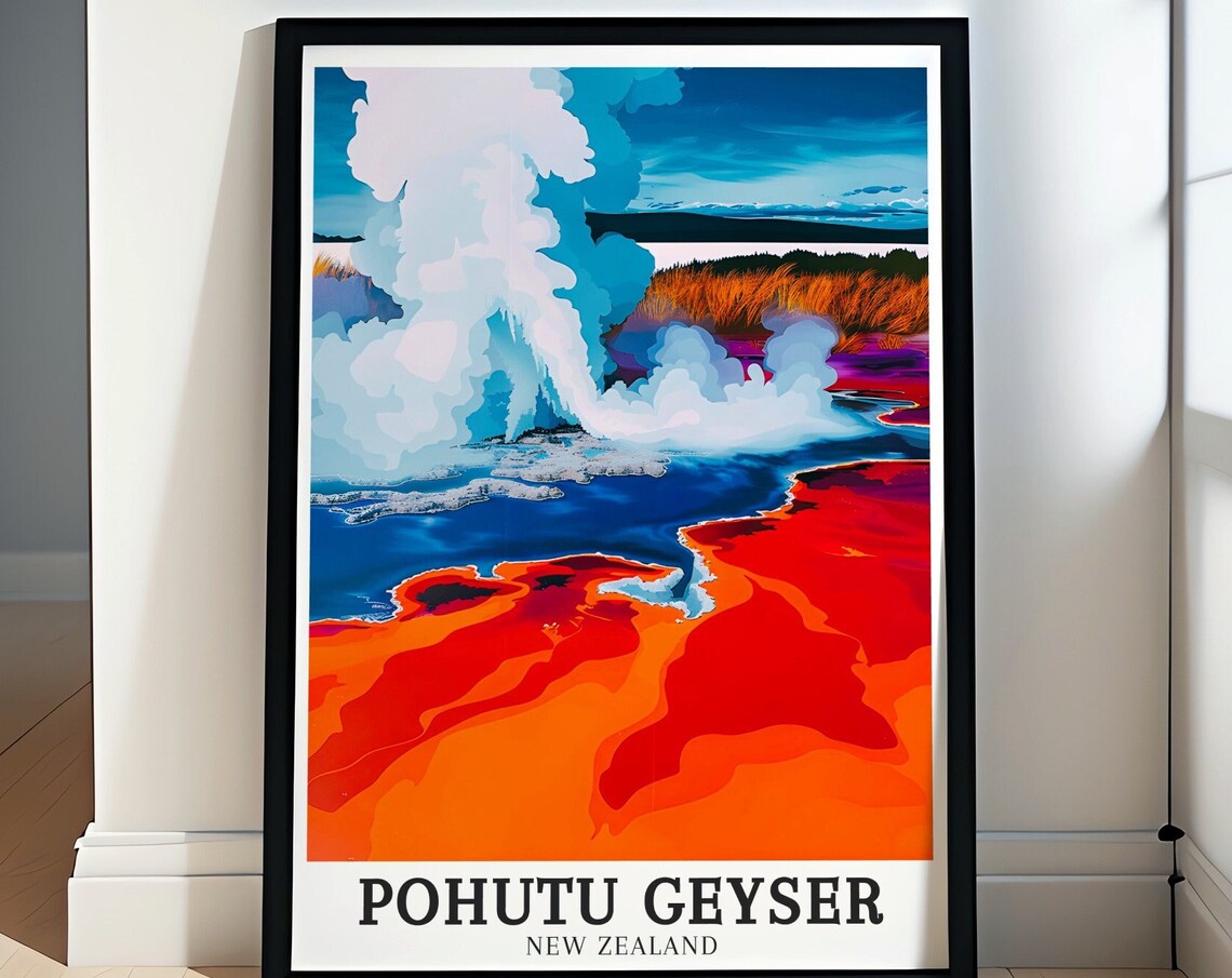 Pohutu Geyser New Zealand Red Terrace Steam Bold Pop Art Poster