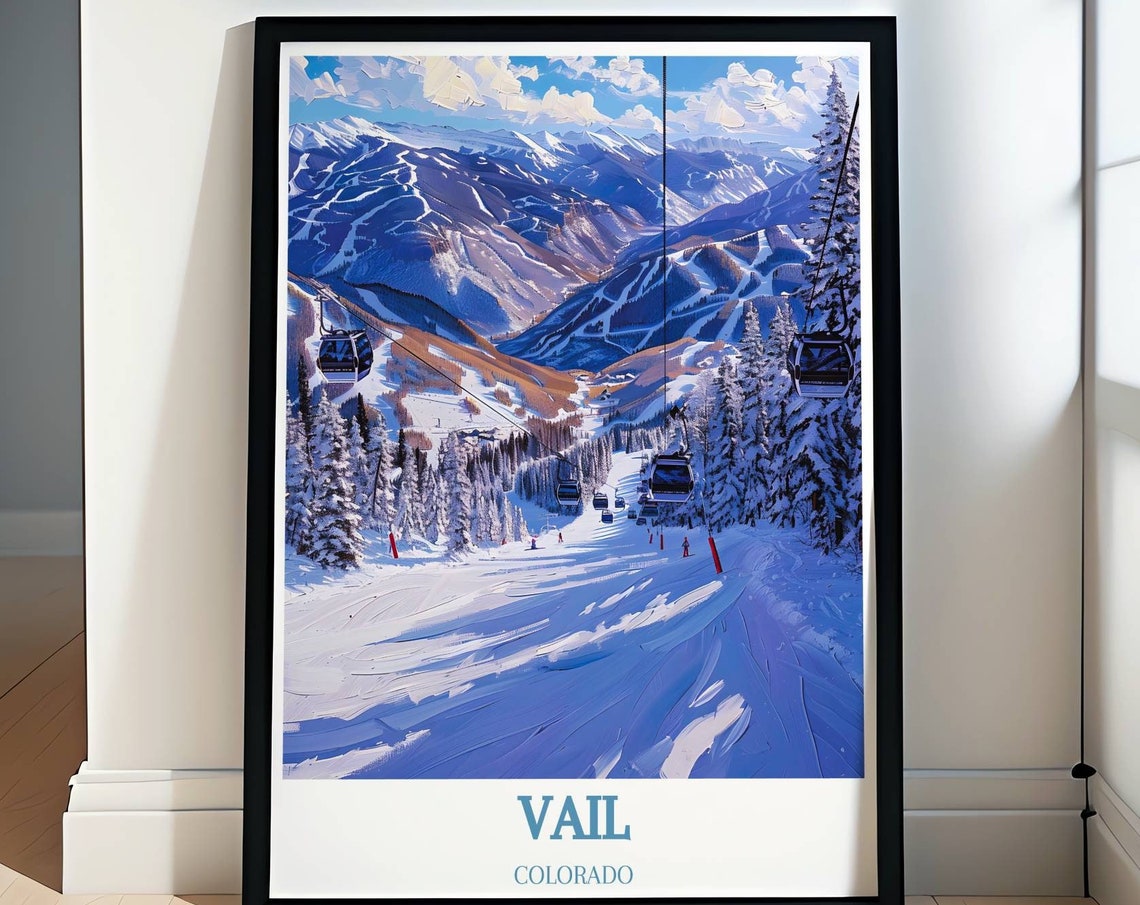 Vail Colorado Gondolas Over Snowy Mountain Slopes Winter Poster